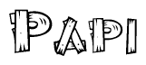 The clipart image shows the name Papi stylized to look as if it has been constructed out of wooden planks or logs. Each letter is designed to resemble pieces of wood.