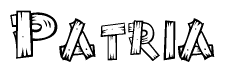 The clipart image shows the name Patria stylized to look as if it has been constructed out of wooden planks or logs. Each letter is designed to resemble pieces of wood.