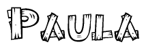 The clipart image shows the name Paula stylized to look as if it has been constructed out of wooden planks or logs. Each letter is designed to resemble pieces of wood.