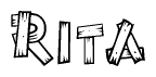 The clipart image shows the name Rita stylized to look like it is constructed out of separate wooden planks or boards, with each letter having wood grain and plank-like details.