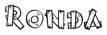 The image contains the name Ronda written in a decorative, stylized font with a hand-drawn appearance. The lines are made up of what appears to be planks of wood, which are nailed together