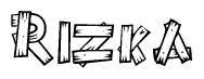 The clipart image shows the name Rizka stylized to look like it is constructed out of separate wooden planks or boards, with each letter having wood grain and plank-like details.