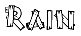 The clipart image shows the name Rain stylized to look like it is constructed out of separate wooden planks or boards, with each letter having wood grain and plank-like details.