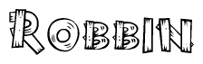 The clipart image shows the name Robbin stylized to look like it is constructed out of separate wooden planks or boards, with each letter having wood grain and plank-like details.