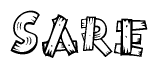 The clipart image shows the name Sare stylized to look as if it has been constructed out of wooden planks or logs. Each letter is designed to resemble pieces of wood.