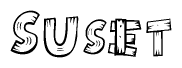 The clipart image shows the name Suset stylized to look like it is constructed out of separate wooden planks or boards, with each letter having wood grain and plank-like details.