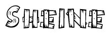 The image contains the name Sheine written in a decorative, stylized font with a hand-drawn appearance. The lines are made up of what appears to be planks of wood, which are nailed together