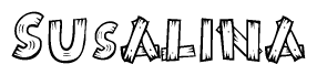 The image contains the name Susalina written in a decorative, stylized font with a hand-drawn appearance. The lines are made up of what appears to be planks of wood, which are nailed together