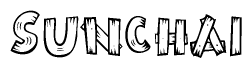 The clipart image shows the name Sunchai stylized to look like it is constructed out of separate wooden planks or boards, with each letter having wood grain and plank-like details.
