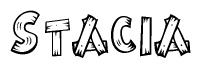 The clipart image shows the name Stacia stylized to look as if it has been constructed out of wooden planks or logs. Each letter is designed to resemble pieces of wood.