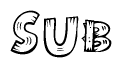 The image contains the name Sub written in a decorative, stylized font with a hand-drawn appearance. The lines are made up of what appears to be planks of wood, which are nailed together