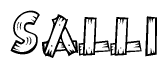 The image contains the name Salli written in a decorative, stylized font with a hand-drawn appearance. The lines are made up of what appears to be planks of wood, which are nailed together