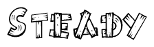 The image contains the name Steady written in a decorative, stylized font with a hand-drawn appearance. The lines are made up of what appears to be planks of wood, which are nailed together