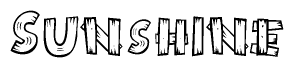 The image contains the name Sunshine written in a decorative, stylized font with a hand-drawn appearance. The lines are made up of what appears to be planks of wood, which are nailed together