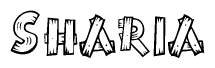 The clipart image shows the name Sharia stylized to look like it is constructed out of separate wooden planks or boards, with each letter having wood grain and plank-like details.