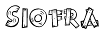 The image contains the name Siofra written in a decorative, stylized font with a hand-drawn appearance. The lines are made up of what appears to be planks of wood, which are nailed together