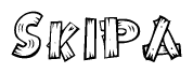 The clipart image shows the name Skipa stylized to look like it is constructed out of separate wooden planks or boards, with each letter having wood grain and plank-like details.