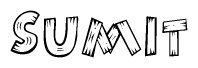 The clipart image shows the name Sumit stylized to look as if it has been constructed out of wooden planks or logs. Each letter is designed to resemble pieces of wood.