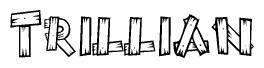 The clipart image shows the name Trillian stylized to look as if it has been constructed out of wooden planks or logs. Each letter is designed to resemble pieces of wood.