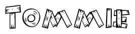 The clipart image shows the name Tommie stylized to look as if it has been constructed out of wooden planks or logs. Each letter is designed to resemble pieces of wood.