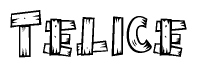 The image contains the name Telice written in a decorative, stylized font with a hand-drawn appearance. The lines are made up of what appears to be planks of wood, which are nailed together