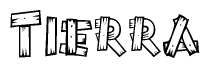 The image contains the name Tierra written in a decorative, stylized font with a hand-drawn appearance. The lines are made up of what appears to be planks of wood, which are nailed together