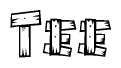 The clipart image shows the name Tee stylized to look like it is constructed out of separate wooden planks or boards, with each letter having wood grain and plank-like details.