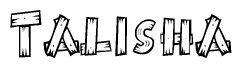 The clipart image shows the name Talisha stylized to look as if it has been constructed out of wooden planks or logs. Each letter is designed to resemble pieces of wood.