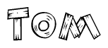 The image contains the name Tom written in a decorative, stylized font with a hand-drawn appearance. The lines are made up of what appears to be planks of wood, which are nailed together