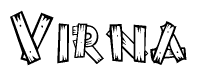The image contains the name Virna written in a decorative, stylized font with a hand-drawn appearance. The lines are made up of what appears to be planks of wood, which are nailed together