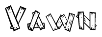 The image contains the name Vawn written in a decorative, stylized font with a hand-drawn appearance. The lines are made up of what appears to be planks of wood, which are nailed together