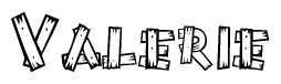 The image contains the name Valerie written in a decorative, stylized font with a hand-drawn appearance. The lines are made up of what appears to be planks of wood, which are nailed together