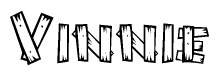 The clipart image shows the name Vinnie stylized to look like it is constructed out of separate wooden planks or boards, with each letter having wood grain and plank-like details.