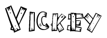The clipart image shows the name Vickey stylized to look as if it has been constructed out of wooden planks or logs. Each letter is designed to resemble pieces of wood.