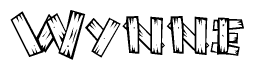 The clipart image shows the name Wynne stylized to look as if it has been constructed out of wooden planks or logs. Each letter is designed to resemble pieces of wood.