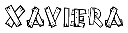 The clipart image shows the name Xaviera stylized to look as if it has been constructed out of wooden planks or logs. Each letter is designed to resemble pieces of wood.