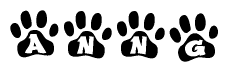 The image shows a series of animal paw prints arranged horizontally. Within each paw print, there's a letter; together they spell Anng