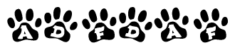 The image shows a row of animal paw prints, each containing a letter. The letters spell out the word Adfdaf within the paw prints.