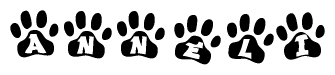 The image shows a row of animal paw prints, each containing a letter. The letters spell out the word Anneli within the paw prints.