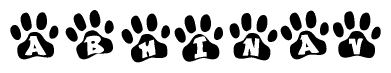 The image shows a series of animal paw prints arranged horizontally. Within each paw print, there's a letter; together they spell Abhinav