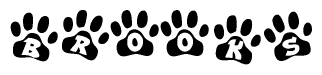 The image shows a row of animal paw prints, each containing a letter. The letters spell out the word Brooks within the paw prints.