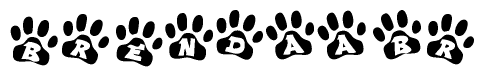 The image shows a series of animal paw prints arranged horizontally. Within each paw print, there's a letter; together they spell Brendaabr