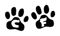 The image shows a series of animal paw prints arranged in a horizontal line. Each paw print contains a letter, and together they spell out the word Cf.