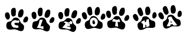 The image shows a series of animal paw prints arranged horizontally. Within each paw print, there's a letter; together they spell Cleotha