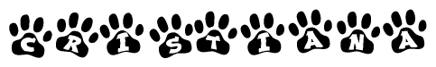 The image shows a row of animal paw prints, each containing a letter. The letters spell out the word Cristiana within the paw prints.