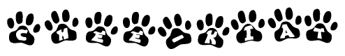 The image shows a series of animal paw prints arranged horizontally. Within each paw print, there's a letter; together they spell Chee-kiat