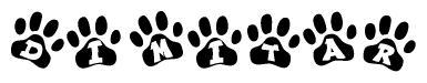 The image shows a series of animal paw prints arranged horizontally. Within each paw print, there's a letter; together they spell Dimitar