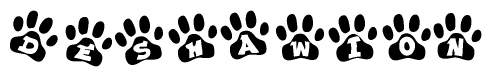 The image shows a row of animal paw prints, each containing a letter. The letters spell out the word Deshawion within the paw prints.