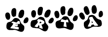 The image shows a series of animal paw prints arranged horizontally. Within each paw print, there's a letter; together they spell Erta