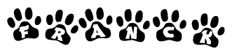The image shows a row of animal paw prints, each containing a letter. The letters spell out the word Franck within the paw prints.